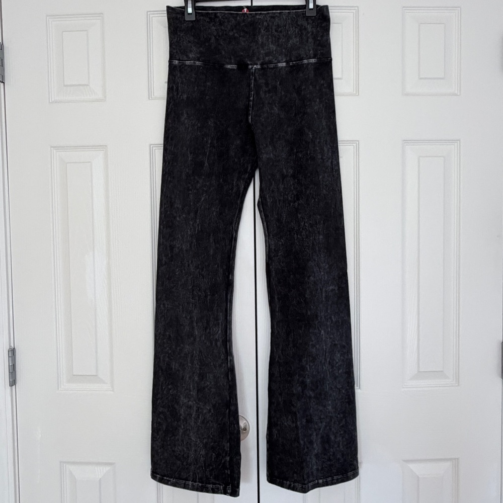 T-Party Mineral Washed Flare Legging Pants in Soft Black
